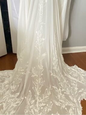 Ivory Floral Lace Bridal Gown with Sheer Embroidered Train